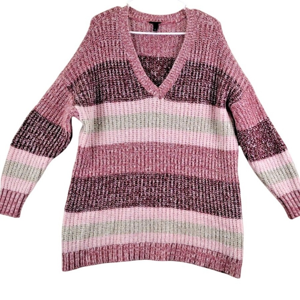 Torrid Striped V Neck Sweater Pink‎ Purple Green Acrylic Nylon Spandex Size 2